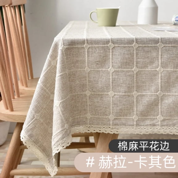 Cotton Linen Embroidery Tassel Tablecloth,Grey Large Square Dust-Proof Table Cover,for Kitchen Dinning Coffee Tabletop Decor