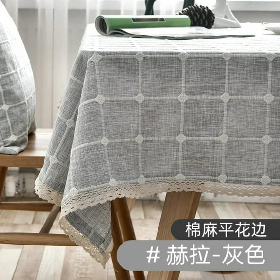 Cotton Linen Embroidery Tassel Tablecloth,Grey Large Square Dust-Proof Table Cover,for Kitchen Dinning Coffee Tabletop Decor