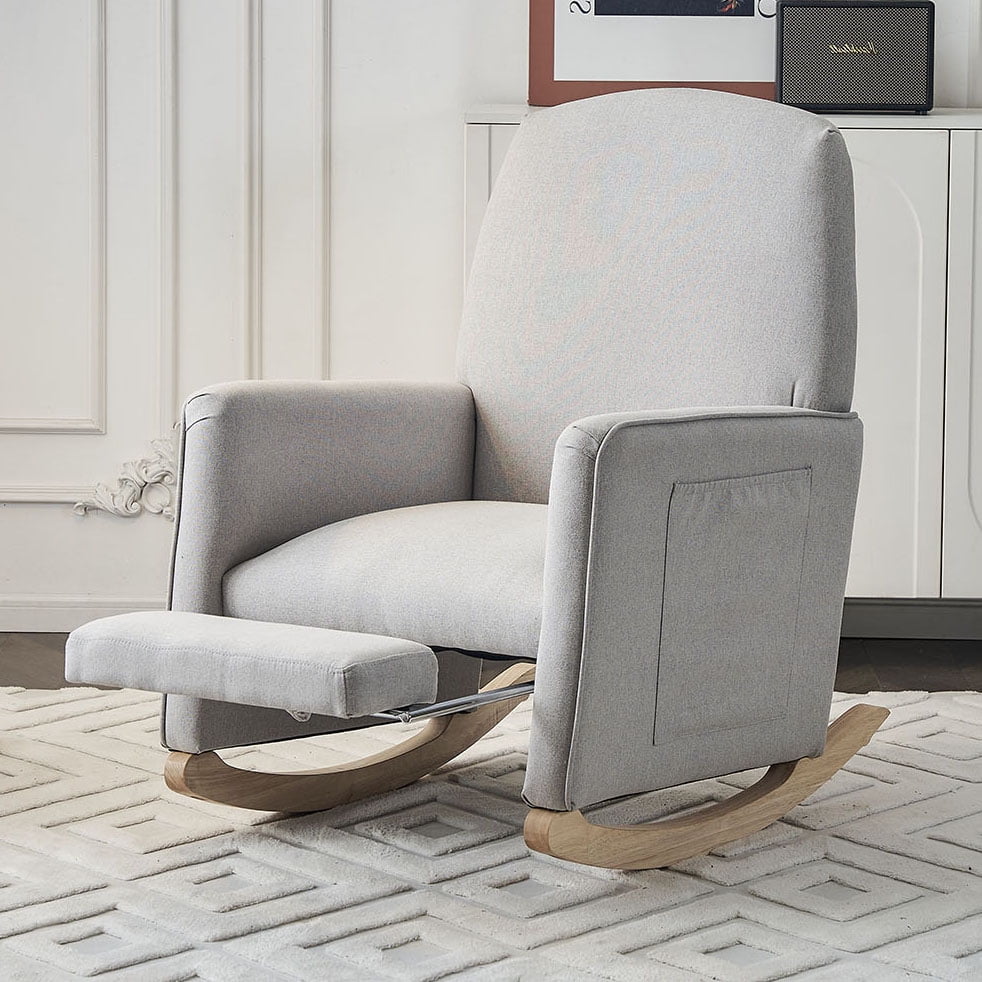 Cotton Linen Fabric Nursery Rocking Chair With Adjustable Footrest