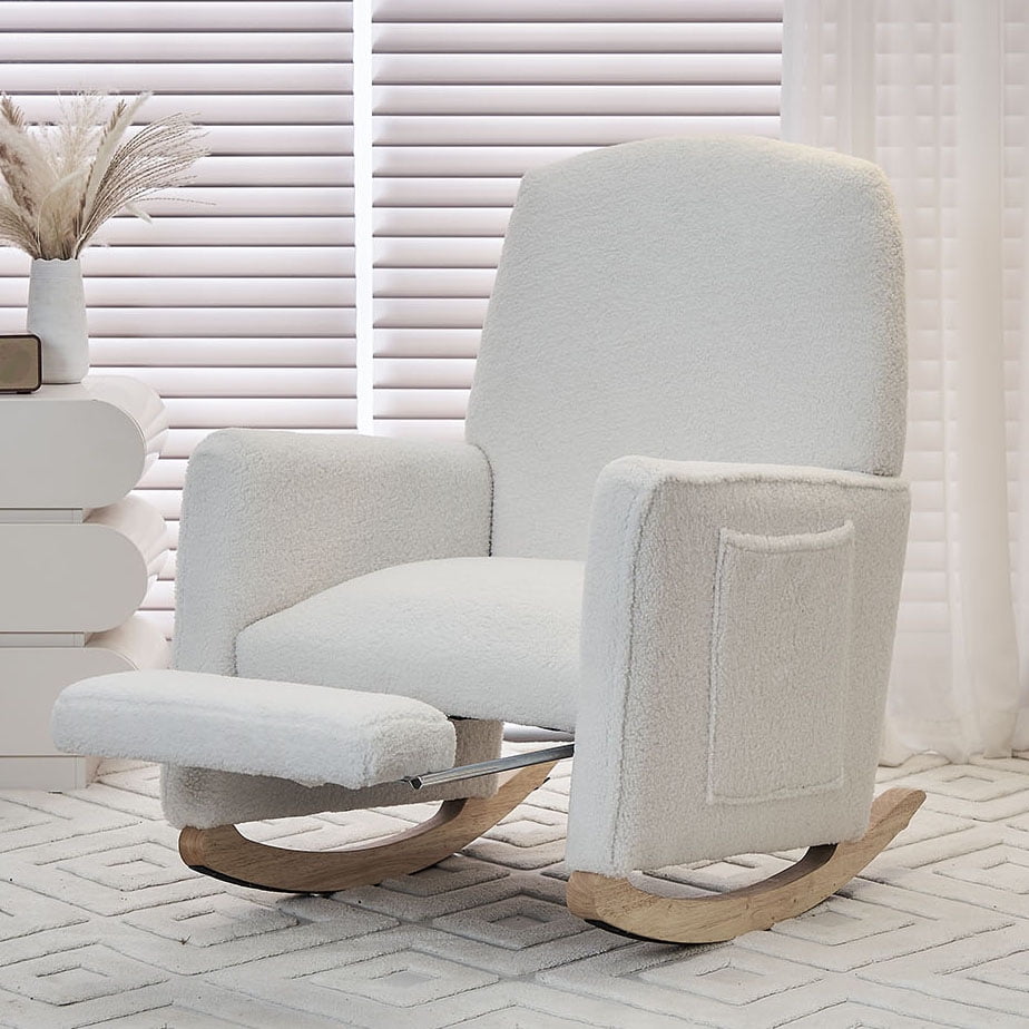 Cotton Linen Fabric Nursery Rocking Chair With Adjustable Footrest