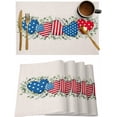 thumbnail image 1 of Cotton Linen Flag Stars Stripes Placemat 4th of July Placemats Set of 4, Heart Stars Eucalyptus Leaves Non-Slip Table Mats for Dining Table,12x18 Inch Heat Insulation Patriotic Place Mats, 1 of 6