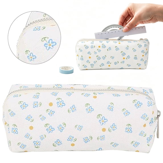 Cotton Linen Floral Print Zipper Pencil Case, Portable Mini Multi-Use Storage Pouch, Lightweight Stationery Holder & Makeup Organizer for College Office Daily Travel