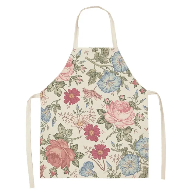 Cotton Linen Flower Floral Pattern Women Apron for Home Decorative
