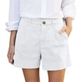 thumbnail image 1 of Cotton Linen High Waist Button Fly Baggy Business Work Summer Shorts Pockets for Women, 1 of 6