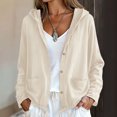 thumbnail image 1 of Cotton Linen Hooded Jackets for Women Fall Casual Long Sleeve Button Down Jacket Lightweight Loose Open Front Jackets, L, 1 of 5
