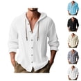 thumbnail image 1 of Cotton Linen Hooded Shirts for Men Long Sleeve Lightweight Breathable Button Down Cardigan Shirts Jacket, 1 of 9
