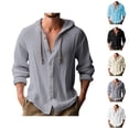 thumbnail image 1 of Cotton Linen Hooded Shirts for Men Long Sleeve Lightweight Breathable Button Down Cardigan Shirts Jacket, 1 of 9