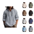 thumbnail image 1 of Cotton Linen Hooded Shirts for Men Long Sleeve Lightweight Breathable Pullover Shirts with Hood and Drawstring, 1 of 5