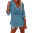 thumbnail image 1 of Cotton Linen Hoodie Zip up Essentials Hoodie Linen Jackets for Women Casual Summer Lightweight Solid Colors Sweatshirt with Pocket Beach Gauze Coverup,Blue,M, 1 of 6