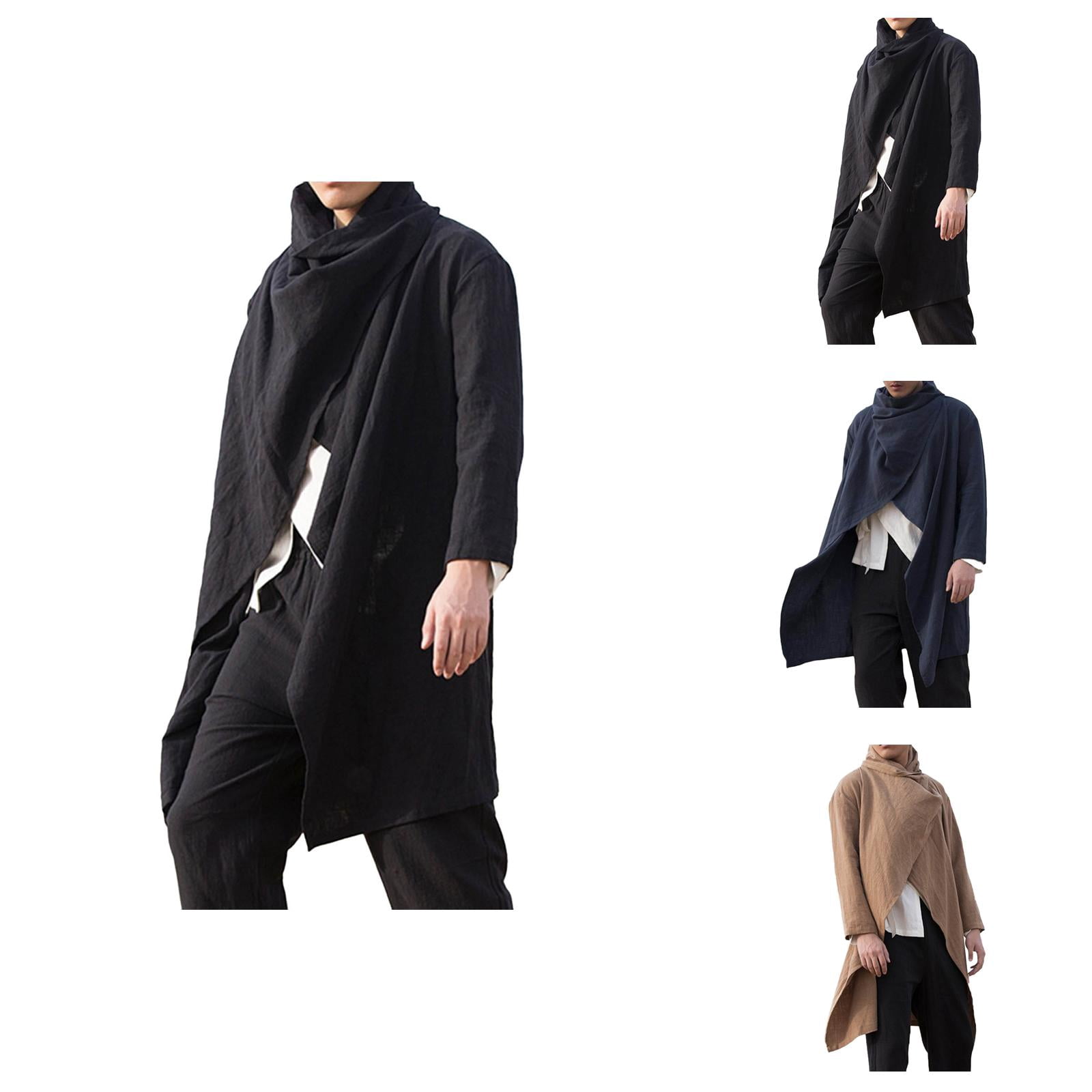 Cotton Linen Irregular Cloak for Men Long Sleeve Loose Poncho Cape