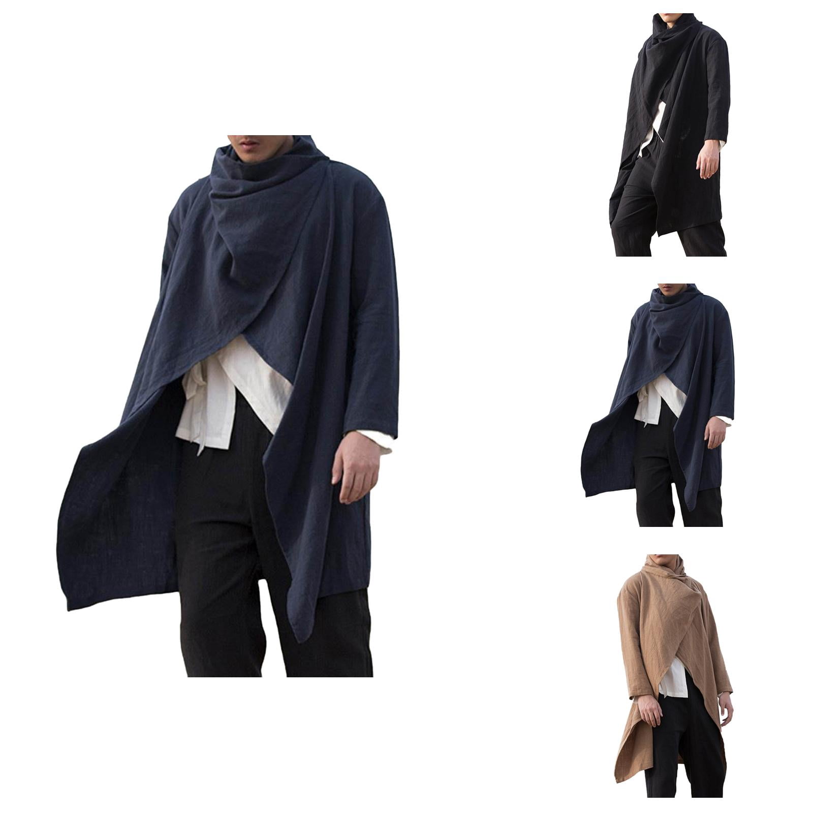 Cotton Linen Irregular Cloak for Men Long Sleeve Loose Poncho Cape