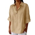 thumbnail image 1 of Cotton Linen Lapel Collared Shirts for Women Button Down Rolled 3/4 Sleeve Blouse Elegant Loose Casual Tops Spring Summer Outfits, 1 of 5