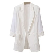 Cotton Linen Long Blazer Jacket for Women Open Front Work Office Blazers Business Casual Suit Jackets Fashion Coat