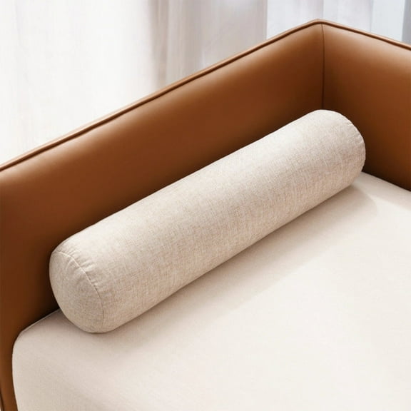 Cotton and Linen Long Cervical Pillow Solid Color Round Cervical Pillow Sofa Cushion Round Neck Bolster Pillows, Round Roll Cylinder Bolster Pillow with Removable Cover Designed for Neck Back