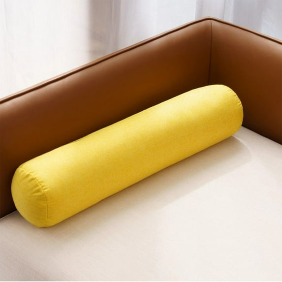 Cotton and Linen Long Cervical Pillow Solid Color Round Cervical Pillow Sofa Cushion Round Neck Bolster Pillows, Round Roll Cylinder Bolster Pillow with Removable Cover Designed for Neck Back