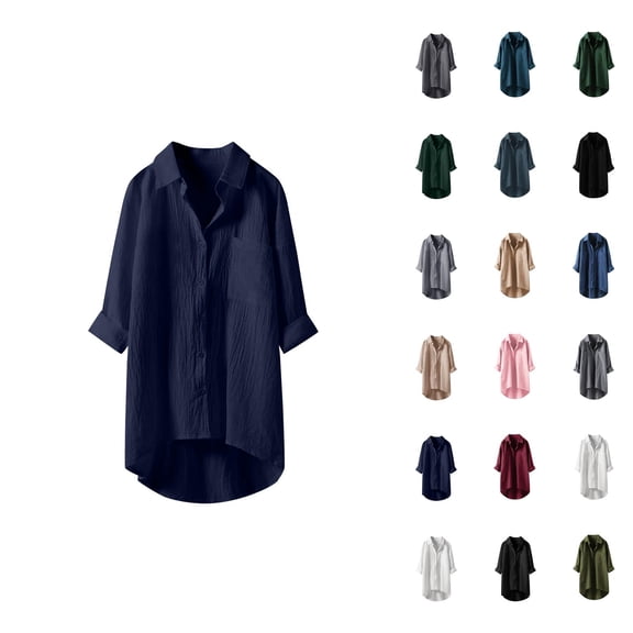 Cotton Linen Long Sleeve Shirts for Women 2025 Button Down Collared Casual Plain Tshirt Shirt Blouse Tops