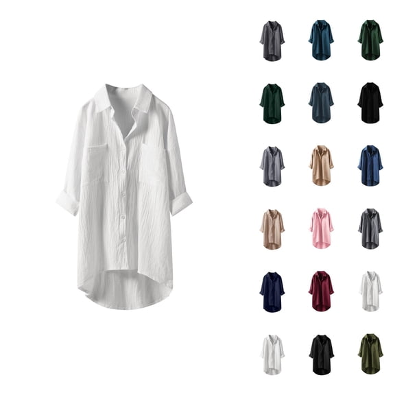 Cotton Linen Long Sleeve Shirts for Women 2025 Button Down Collared Casual Plain Tshirt Shirt Blouse Tops