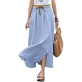 thumbnail image 1 of Cotton Linen Maxi Skirt, High Waisted Flowy Long Skirt with Side Slit, Casual Elastic Waist Drawstring Midi Skirt, Solid Color, 1 of 5