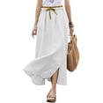 thumbnail image 1 of Cotton Linen Maxi Skirt, High Waisted Flowy Long Skirt with Side Slit, Casual Elastic Waist Drawstring Midi Skirt, Solid Color, 1 of 5