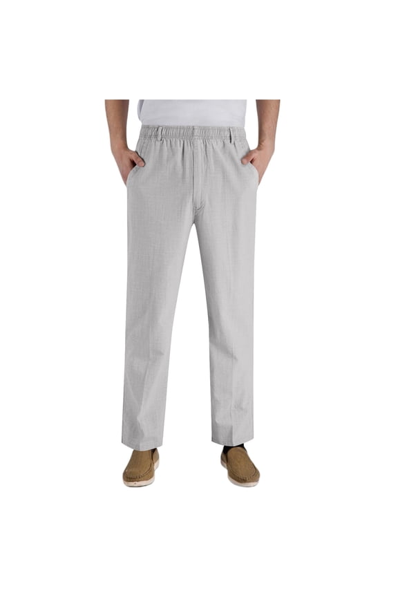 Cotton Linen Mens Pants Breathable Cool Elastic Waist Straight-Leg Casual Travel Beach Trousers Dad Gifts