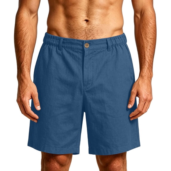 Cotton Linen Mens Shorts Breathable Button Elastic Waist Business Casual Golf Short Pants Dad Gifts