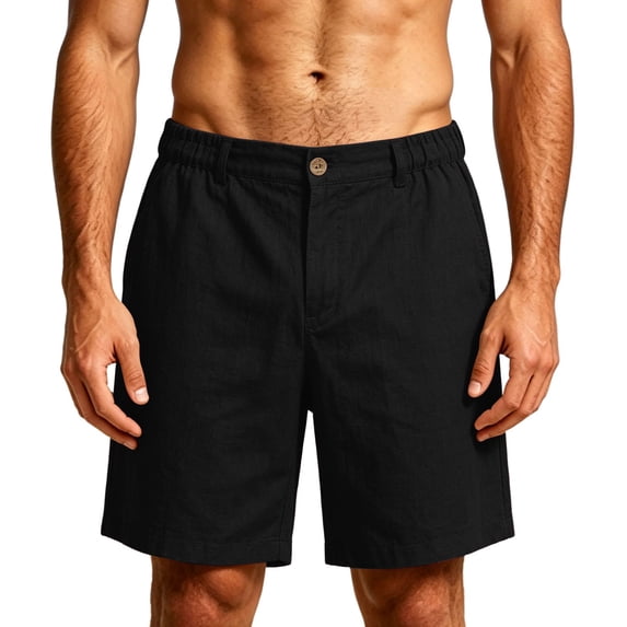 Cotton Linen Mens Shorts Breathable Button Elastic Waist Business Casual Golf Short Pants Dad Gifts