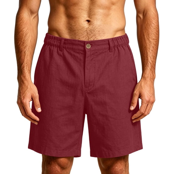 Cotton Linen Mens Shorts Breathable Button Elastic Waist Business Casual Golf Short Pants Dad Gifts