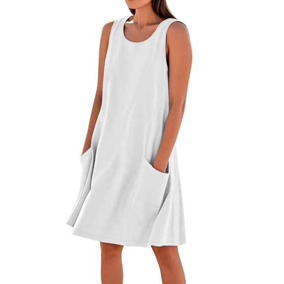 Cotton Linen Mini Dress for Women Summer Sleeveless Crewneck Dresses Casual Boho Beach Sundress Vacation Outfit 2025