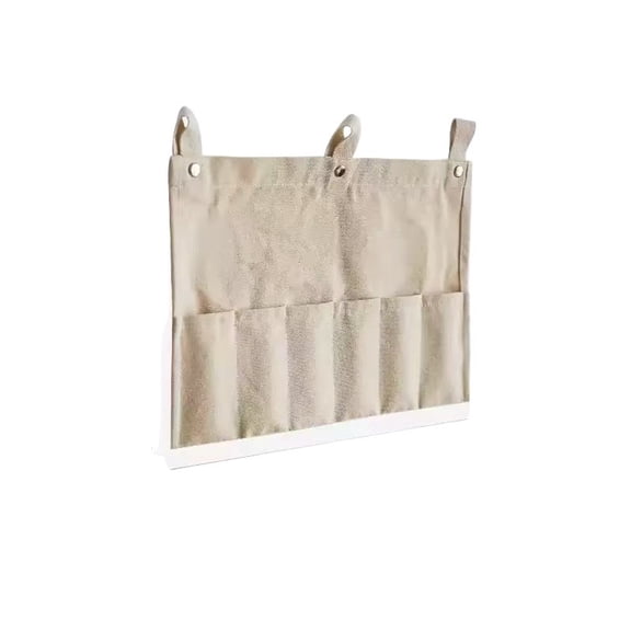 Cotton-Linen Multi-Purpose Kitchen Hanging Bag Wall-Mounted Organizer for Small Items Large-Capacity Household Storage Bag with Dividers Hanging Pocket Wooden pole + 2 nail-free supports