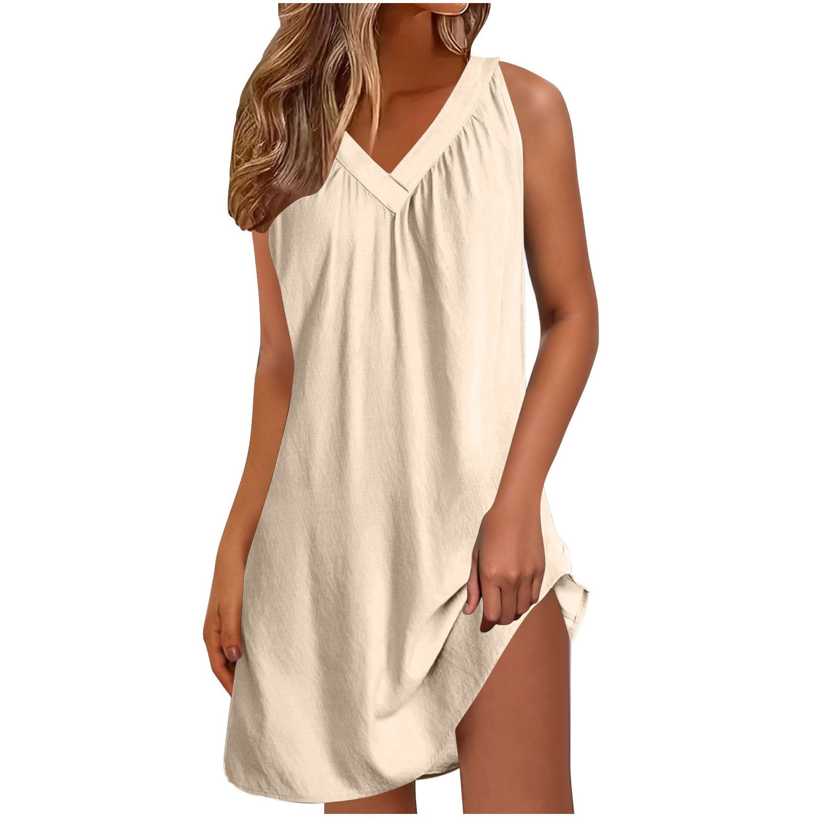 cotton linen night dress Cotton Linen Nightgowns for Women Summer Lightweight Comfy Sleeveless Mini Night  Gowns Loose Fit V Neck Sleep Shirts