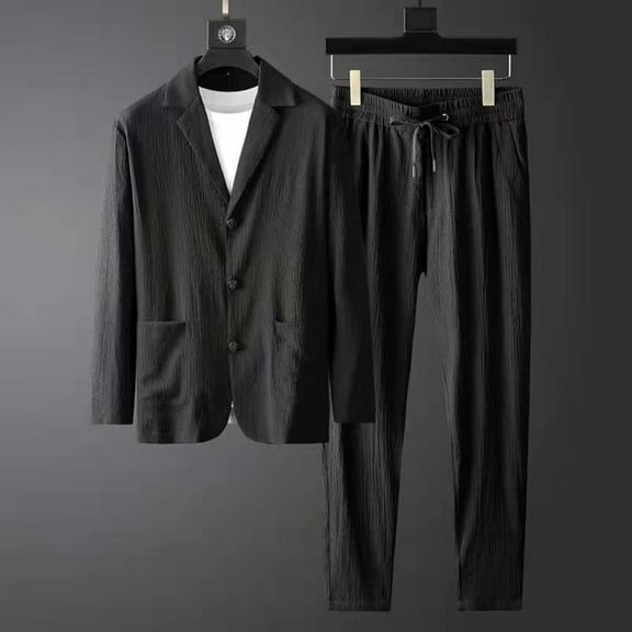 Cotton Linen Outfits Sets for Men Long Sleeve Button Lapel Shirts Casual Drawstring Pants Solid Color Two Piece Set Casual Suit