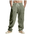 thumbnail image 1 of Cotton Linen Pants Men Cargo Hiking Multi-Pockets Drawstring Elastic Waist Lightweight Breathable Trousers Fathers Gift, 1 of 8