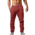 thumbnail image 1 of Cotton Linen Pants for Men Elastic Drawstring Waist Straight-Legs Pants with Deep Pockets Cotton Linen Long Pants Casual Loose Fit Summer Beach Harem Baggy Trousers,Pink L, 1 of 4