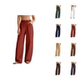 thumbnail image 1 of Cotton Linen Pants Women 2026 Summer Elastic High Waist Wide Leg Loose Fit Lounge Pants with Pockets, 1 of 6