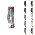 thumbnail image 1 of Cotton Linen Pants Women 2026 Summer Elastic Waist Straight Leg Loose Casual Lounge Pants with Pockets, 1 of 7