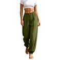 thumbnail image 1 of Cotton Linen Pants Women Elastic Ankle High Waist Drawstring Joggers Loose Fit Casual Summer Harem Trousers, 1 of 7