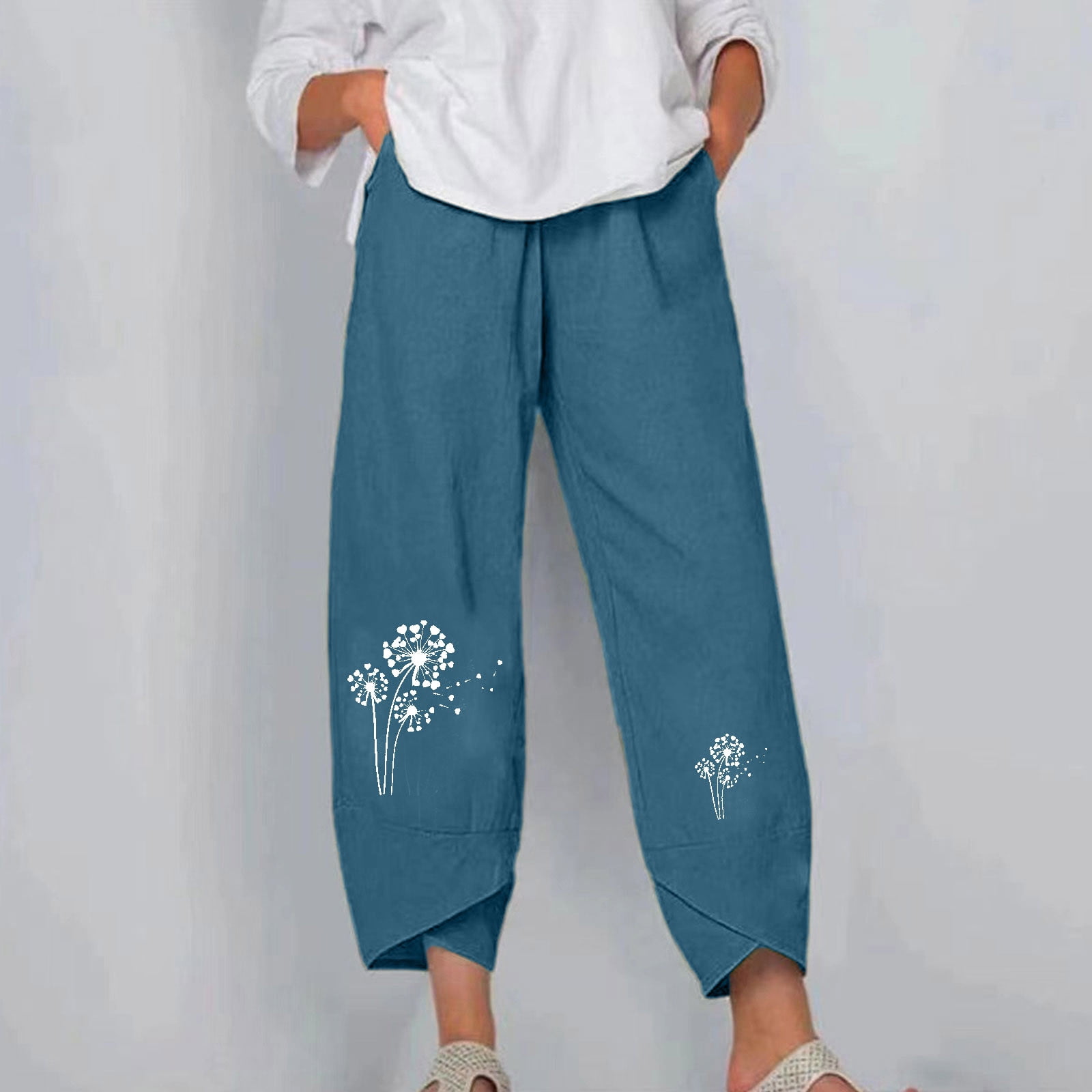 Cotton Linen Pants for Women Elastic Waist Baggy Tulip Pants Trendy ...
