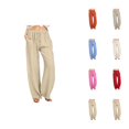 thumbnail image 1 of Cotton Linen Pants Women Lightweight Elastic High Waist Wide Straight Leg Loose Lounge Pants with Pockets Beach Trousers, 1 of 6