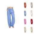 thumbnail image 1 of Cotton Linen Pants Women Lightweight Elastic High Waist Wide Straight Leg Loose Lounge Pants with Pockets Beach Trousers, 1 of 6