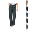 thumbnail image 1 of Cotton Linen Pants Women Lightweight Elastic Waist Belted Wide Straight Leg Loose Fit Lounge Pants Beach Trousers, 1 of 9