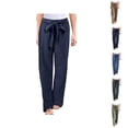 thumbnail image 1 of Cotton Linen Pants Women Lightweight Elastic Waist Belted Wide Straight Leg Loose Fit Lounge Pants Beach Trousers, 1 of 5