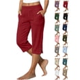 thumbnail image 1 of Cotton Linen Pants Women Solid Color Loose Straight Leg Pants with Pockets Side Slit Buttons Cropped Pants S-5XL, 1 of 7