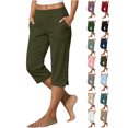 thumbnail image 1 of Cotton Linen Pants Women Solid Color Loose Straight Leg Pants with Pockets Side Slit Buttons Cropped Pants S-5XL, 1 of 7