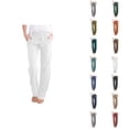 thumbnail image 1 of Cotton Linen Pants Women Spring Summer Lightweight Elastic Waist Drawstring Wide Straight Leg Work Pants with Pockets, 1 of 8