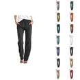 thumbnail image 1 of Cotton Linen Pants Women Spring Summer Lightweight Elastic Waist Drawstring Wide Straight Leg Work Pants with Pockets, 1 of 4