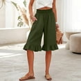 thumbnail image 1 of Cotton Linen Pants Women Summer Casual Pull on Wide Leg Drawstring Elastic Waist Petite Ruffle Hem Capri Pants with Pockets Army Green 3XL, 1 of 7