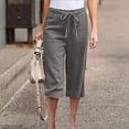 thumbnail image 1 of Cotton Linen Pants Womens Summer Capris 2024 Drawstring Elastic Wasit Cropped Leg Pants Plus Size Wide Leg Lounge Pants, 1 of 6