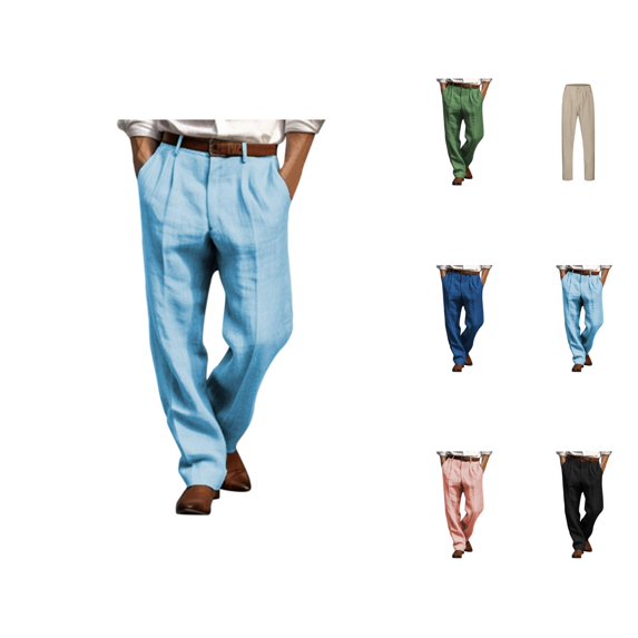 Cotton Linen Pants for Men 2025 Solid Color Comfortable Straight Leg Breathable Casual Vacation Beach Pants Trousers