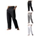 thumbnail image 1 of Cotton Linen Pants for Men Elastic Waist Drawstring Loose Fit Straight Leg Beach Casual Pants with Pockets Trousers, 1 of 1