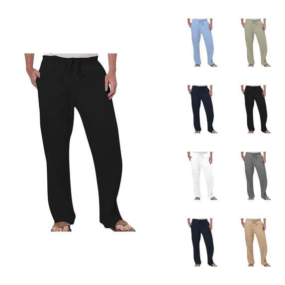 Cotton Linen Sweatpants for Men Breathable Loose Straight Leg Drawstring Joggers with Pockets Casual Pants Trousers
